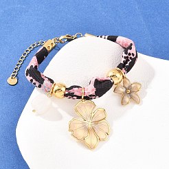 Armbänder mit Blumenanhängern aus Edelstahl 304 und natürlichem Quarz&nbsp;BJEW-P375-01G