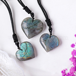 Colliers avec pendentif en forme de cœur en labradorite naturelle et cordon tressé réglable&nbsp;FS-WG928F5-01