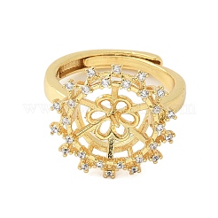 Blumen Messing Micro Pave Zirkonia verstellbare Ringfassungen&nbsp;KK-K297-12G