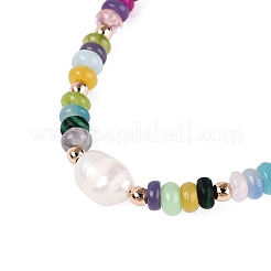 Collane di perline di agata naturale e perle e ottone rondelle per donna&nbsp;NJEW-T017-02G