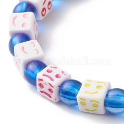 Cube artisanal avec bracelet extensible en perles acryliques à expression mixte pour enfant&nbsp;BJEW-JB06581