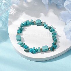 Bracelets extensibles en perles turquoise synthétiques et perles cuboïdes pour femmes&nbsp;BJEW-JB10808-06