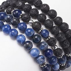 Braccialetti elasticizzati in roccia lavica naturale e sodalite in stile 5 pz 5 con perline in lega di hamsa a mano&nbsp;BJEW-JB08737