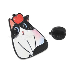 Pin de solapa de aleación con estampado de gato esmoquin y manzana roja para mochilas y ropa.&nbsp;AL-CBA4F48-03C
