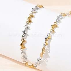 Collares de cadena de eslabones de delfín de acero inoxidable 304 de dos tonos para mujer&nbsp;NJEW-G201-02GP