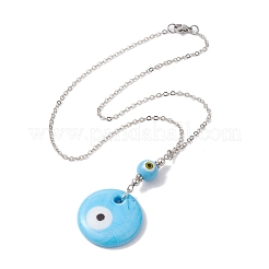 Collier pendentif mauvais œil en verre bleu ciel clair avec chaînes de câbles en alliage&nbsp;NJEW-JN04650-01