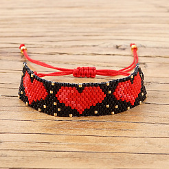 Verstellbare Armbänder aus Miyuki-Saatperlen-Perlen im Bohemian-Stil mit Herz-Webmuster für Damen&nbsp;GW8629