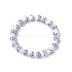 Bracelets extensibles en perles rondes en céramique et porcelaine imprimées à la main pour femmes&nbsp;BJEW-JB12091-01