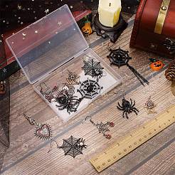6 Paar 6 Stile Halloween Spinnennetz & Herz mit bösem Blick Legierung Emaille baumeln Ohrringe für Frauen&nbsp;EJEW-SC0001-37