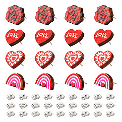 40 paio di orecchini a bottone in legno naturale a tema San Valentino in 4 stili&nbsp;EJEW-TA0001-27