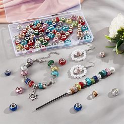 100 Stück 2 Stil Polymer Clay Strass & Harz europäische Großlochperlen mit silberfarben plattierten Messingkernen&nbsp;FPDL-NB0001-04