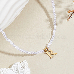 Collares de perlas de imitación con colgantes de acero inoxidable&nbsp;NJEW-LP0001-51R-G