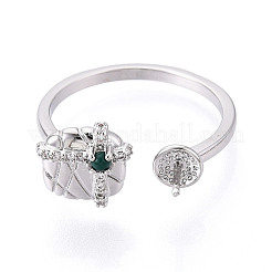 Bague manchette en laiton micro pavée de zircons cubiques transparents et de verre en forme de boîte cadeau&nbsp;KK-T076-44P