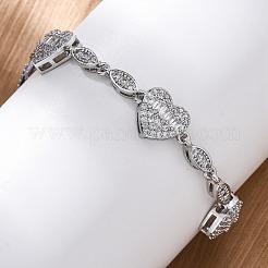 Braccialetti a catena con maglie in ottone micro pavé di zirconi cubici trasparenti a forma di cuore e occhio di cavallo per donna&nbsp;BJEW-G740-03P