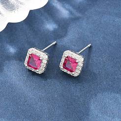 Boucles d'oreilles carrées en laiton avec micro pavé de zircones cubiques&nbsp;EJEW-Z164-22P-04