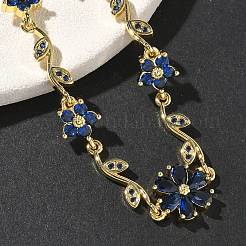 Messing-Gliederkettenarmbänder mit Mikropavé und Zirkonia in Blumen- und Blattform für Damen&nbsp;BJEW-G764-03G