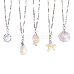 Colliers à chaîne avec pendentif en acier inoxydable 304 et verre AB transparent sur le thème de l'océan&nbsp;NJEW-JN05172