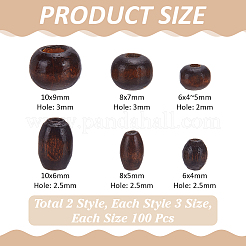 600 Stück 6 Stile gefärbte Naturholzperlen&nbsp;WOOD-WR0001-19