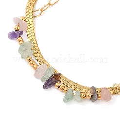 Pulsera multihilo de acero inoxidable 304 de doble capa con cuarzo rosa natural&nbsp;BJEW-Z070-01G-02