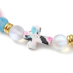 Bracelets extensibles en pierre de lune synthétique et perles d'agate patinées naturelles givrées pour femmes&nbsp;BJEW-JB11333-05