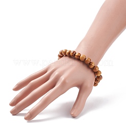 Bracciale elasticizzato in legno naturale con perline rotonde&nbsp;BJEW-JB08214