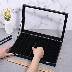 Présentoir à stylos à un compartiment en MDF recouvert de cuir PU avec couvercle transparent en acrylique&nbsp;ODIS-WH0086-232A-02
