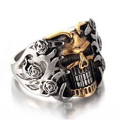 Zweifarbiger Herren-Fingerring aus Edelstahl mit Totenkopf&nbsp;PW-WG11803-02