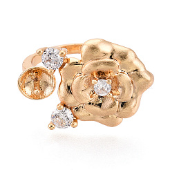 Impostazioni per anello a polsino con fiore in ottone micro pavé di zirconi cubici trasparenti&nbsp;KK-T076-71G