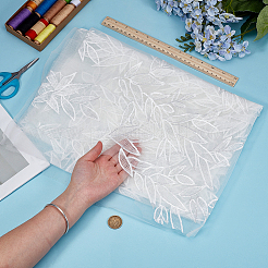 Polyester-Spitzenstoff mit Bambusblattstickerei&nbsp;DIY-WH0622-571