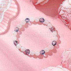 3 bracciale elastico con perline rotonde in vetro trasparente a 3 colori e lamina d'argento lavorata a mano in vetro e pietra di luna bianca naturale elettroplaccata per le donne&nbsp;BJEW-JB12159