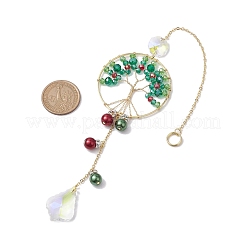 Ornamenti pendenti per l'albero della vita avvolti in filo di perle di vetro natalizie&nbsp;HJEW-TA00209