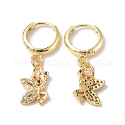 Orecchini a cerchio pendenti con farfalla in zirconi cubici&nbsp;EJEW-B017-22G