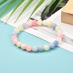 Natürliche weiße Jade (gefärbt) Imitation Morganit Perlen Stretch-Armband für Männer Frauen für Sie&nbsp;BJEW-JB06990-03