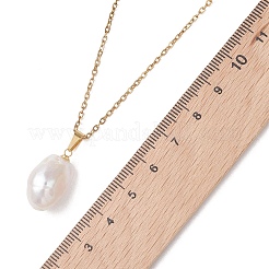 Ovaler Anhänger aus natürlicher barocker Edison-Keshi-Perle an einer Kabelkette aus Edelstahl 304&nbsp;NJEW-JN05963