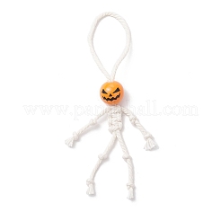 Decorazioni pendenti con perline in corda di cotone macramè e zucca di Halloween&nbsp;HJEW-JM03904