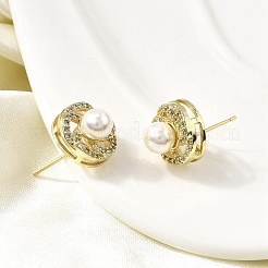Boucles d'oreilles rondes en laiton et oxyde de zirconium transparent&nbsp;EJEW-L261-020G