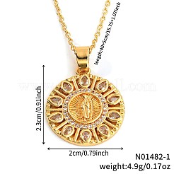 Vintage Messing Pavé Zirkonia Hohle Runde Religion Jungfrau Maria Anhänger Halsketten für Frauen&nbsp;LS-EZ3168-1