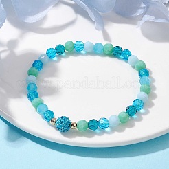 Braccialetti elasticizzati con perline rotonde sfaccettate in vetro&nbsp;BJEW-JB10057-01