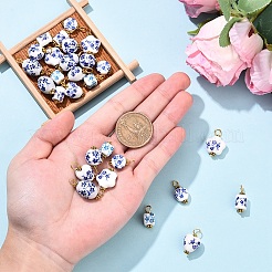 20 Stück blau-weiß bedruckter Porzellananhänger mit Blumenmuster&nbsp;PALLOY-YW00112-01
