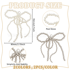 4 pièce 2 styles de breloques de chaussures en plastique imitation perle avec nœud papillon&nbsp;AJEW-HY0001-93