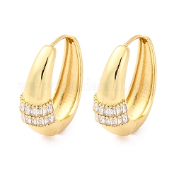 Pendientes de aro con micropavé de latón ovalado y circonitas cúbicas transparentes&nbsp;EJEW-G425-03G