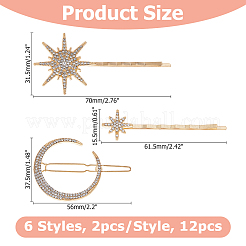 12 Stück Haarspangen mit Eisen-Strass in 6 Stilen&nbsp;PHAR-HS0001-02
