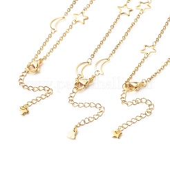 Collier à maillons lune et étoile en acier inoxydable 304&nbsp;NJEW-JN03592