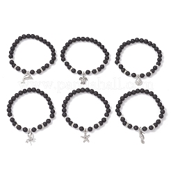 6 bracelet extensible en perles de pierre de lave naturelle&nbsp;BJEW-JB11992