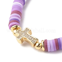 Bracciale elasticizzato con perline heishi in argilla polimerica da donna&nbsp;BJEW-JB07207-02