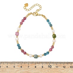 Bracelets composés de perles rondes et cubiques facettées en pierres précieuses naturelles mélangées&nbsp;BJEW-JB14336-03