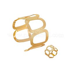 Set di bracciali e anelli con polsino in ferro rettangolari cavi per donna&nbsp;FS-WG4EBE9-01