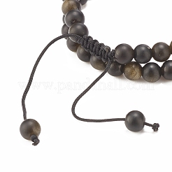 2pcs 2 bracelets de perles tressées en obsidienne naturelle et hématite synthétique serties de léopard en zircone cubique&nbsp;BJEW-JB08119