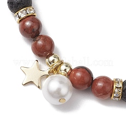 6 mm runde Stretch-Armbänder aus natürlichem Lavastein und Edelsteinperlen&nbsp;BJEW-JB10846