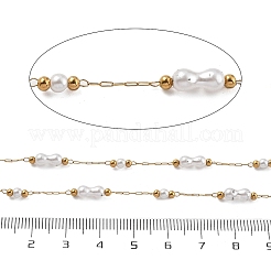 Gliederketten aus ABS-Kunstperlen und 304 Edelstahlperlen&nbsp;CHS-K021-07G-03